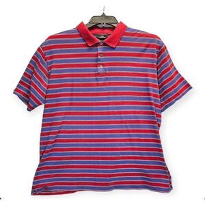 Jim Thompson Polo Shirt Men's Large Red Purple White Striped Golf Classic Preppy